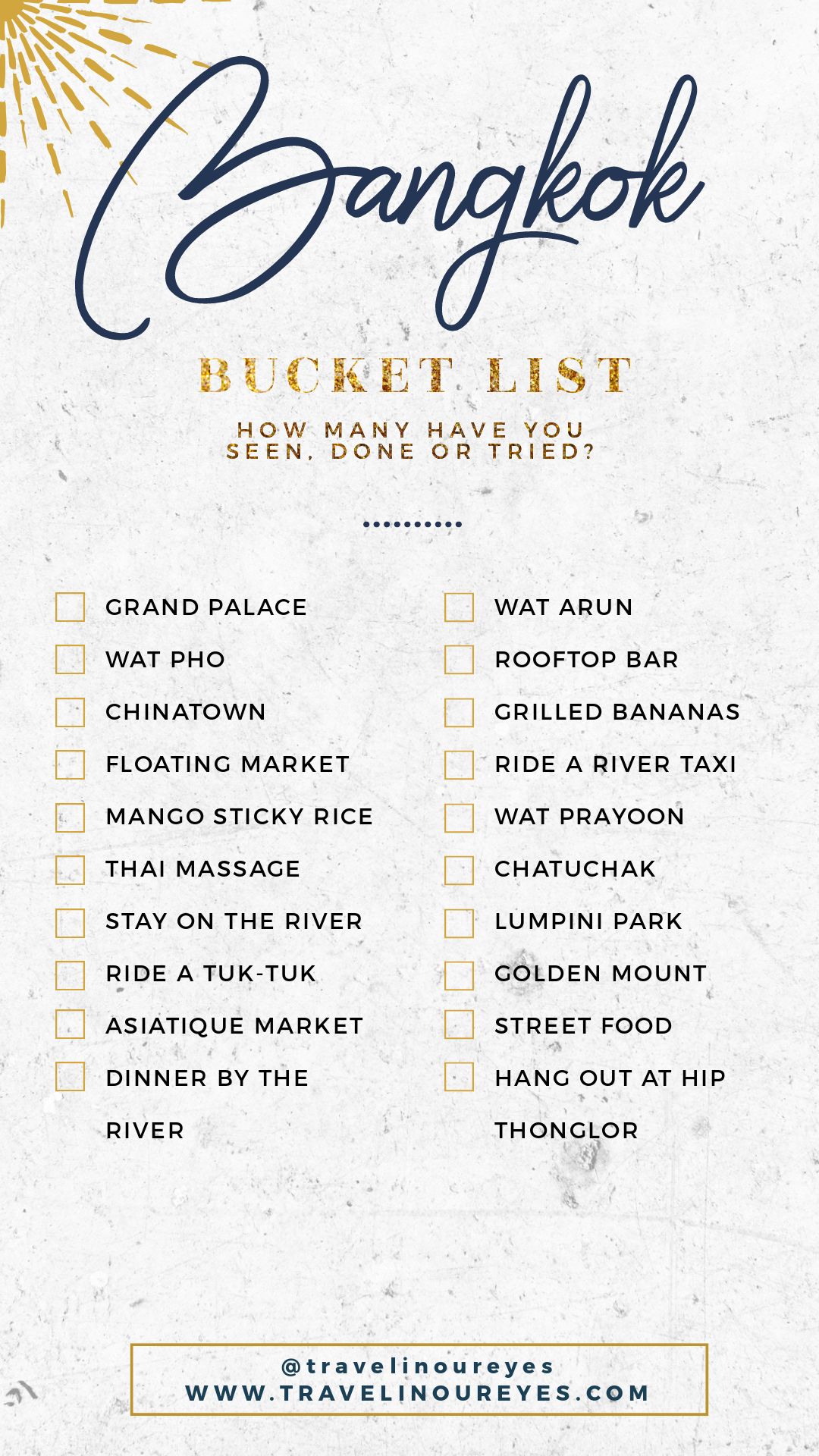 Travelinoureyes Bangkok Bucklet List Template